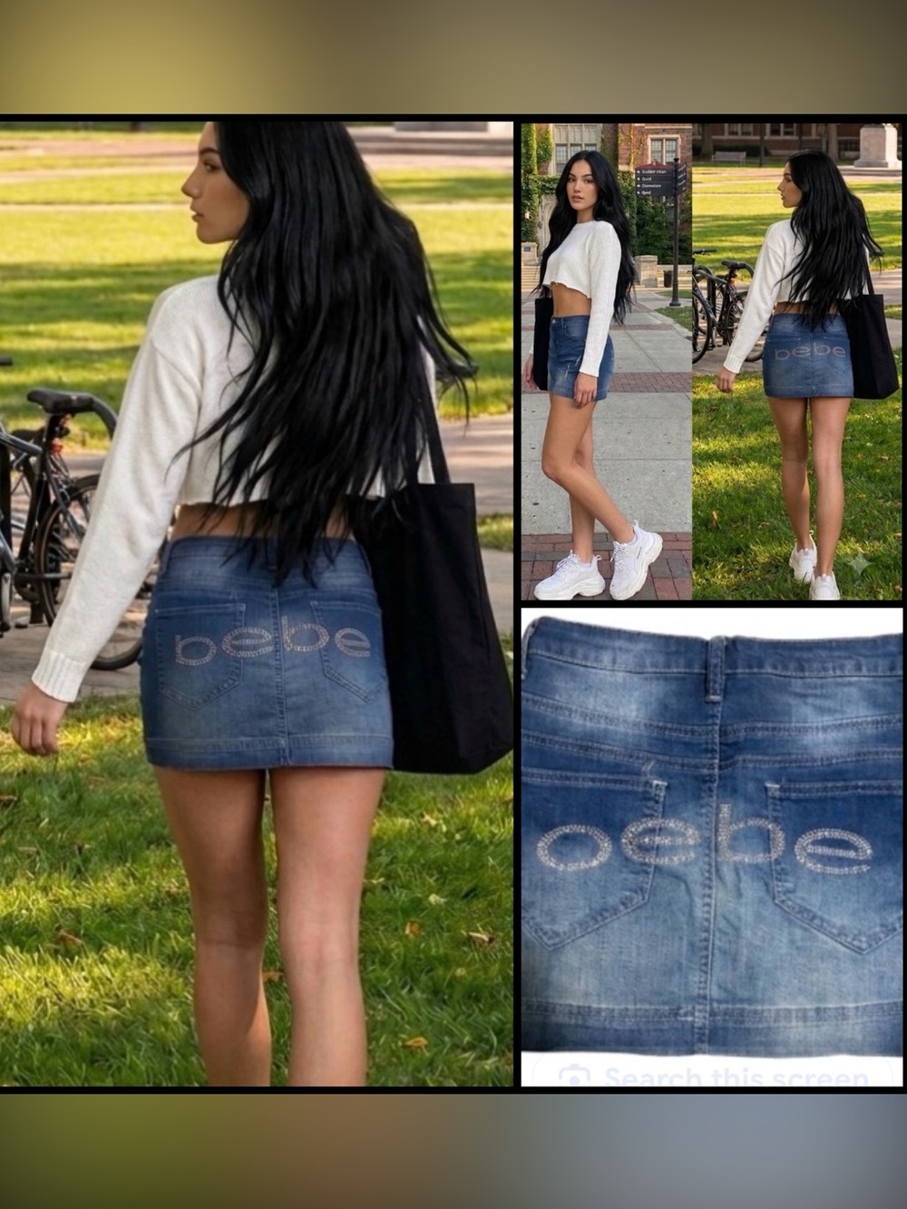 Vintage Y2K Bebe Rhinestone Logo  Back Denim Streetwear Bratz Mini Skirt 29